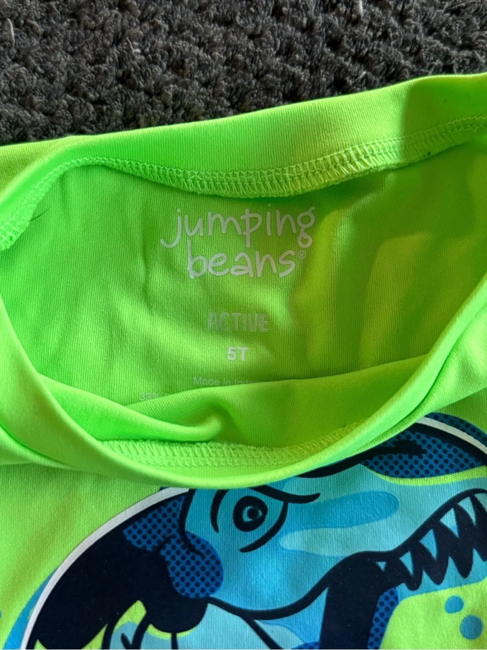 jumping beans Neon Green Tee with Blue Dinosaur Print